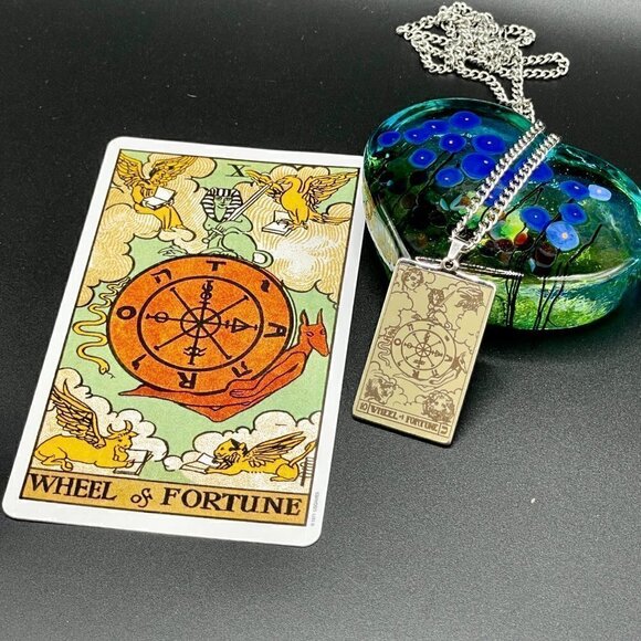 The Wheel of Fortune / Fate Stainless Steel Tarot Pendant and Necklace #860 - Picture 5 of 7